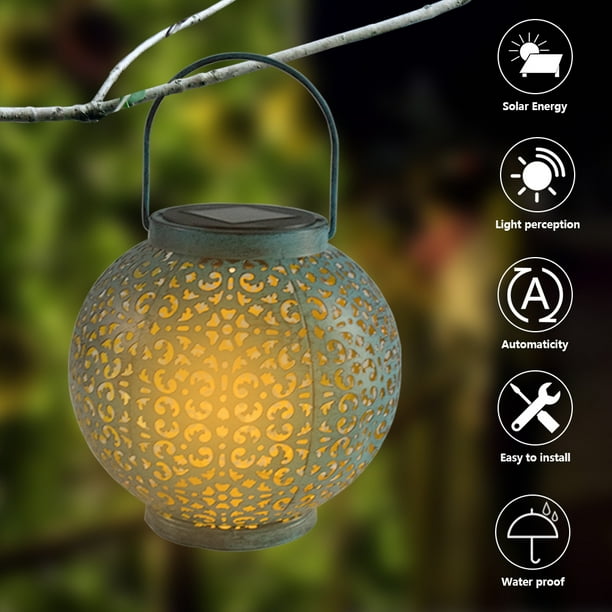 Solar Big Lantern Hanging Garden Outdoor Lights Metal LED Table Lamp Decorative 